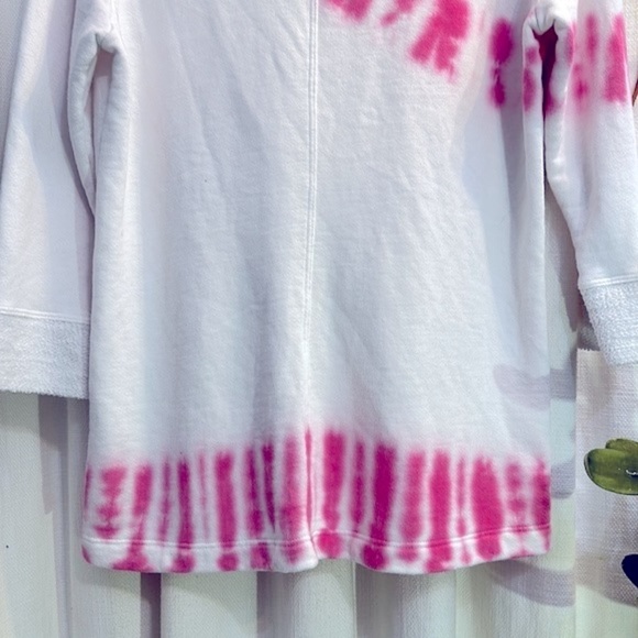 Women’s Fresh Produce Long Sleeve Pink & White Tie Dye Terry Knit Pullover S - Picture 7 of 8